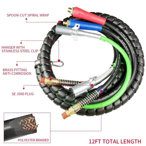 3-in-One Rubber Air Hose Electrical Cable Wrap 12′ Air Line Hose